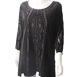 "NEW" Style & CO Woman's Embroidered Black Velvet Tunic 1X